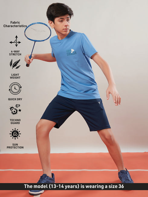 Boys Printed Slim Fit Round Neck Sports T-shirt with COTFLEX