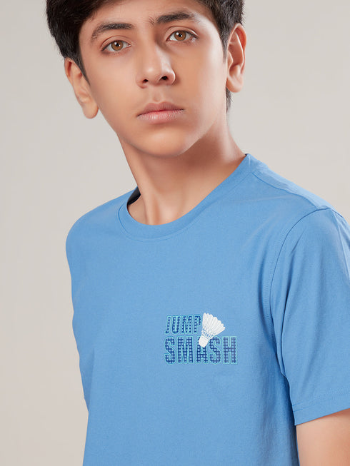 Boys Printed Slim Fit Round Neck Sports T-shirt with COTFLEX