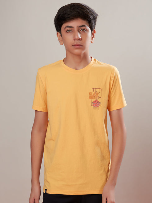 Boys Printed Slim Fit Round Neck Sports T-shirt with COTFLEX