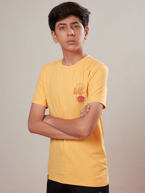 Boys Printed Slim Fit Round Neck Sports T-shirt with COTFLEX