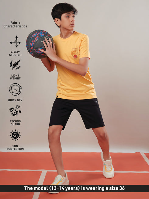 Boys Printed Slim Fit Round Neck Sports T-shirt with COTFLEX