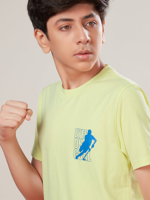 Boys Printed Slim Fit Round Neck Sports T-shirt with COTFLEX