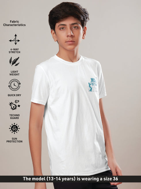 Boys Printed Slim Fit Round Neck Sports T-shirt with COTFLEX