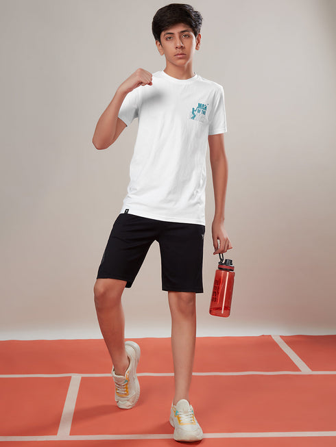 Boys Printed Slim Fit Round Neck Sports T-shirt with COTFLEX