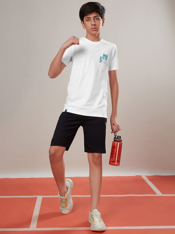 Boys Printed Slim Fit Round Neck Sports T-shirt with COTFLEX
