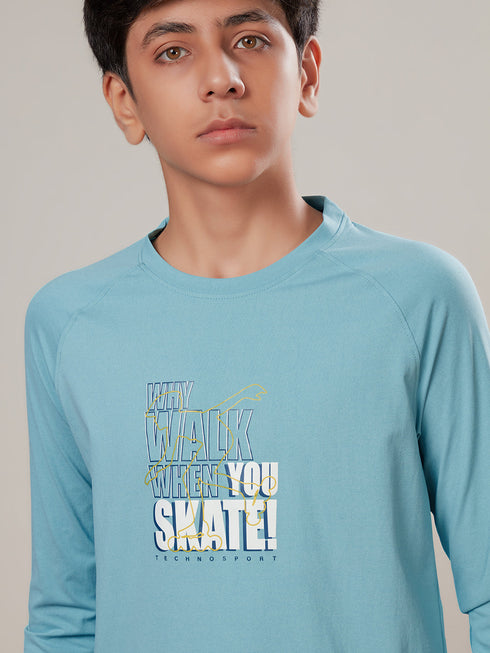 Boys Solid Slim Fit Round Neck Sports T-shirt with COTFLEX