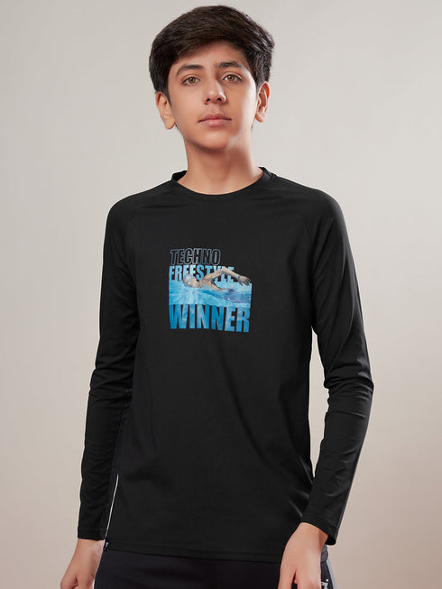 Boys Solid Slim Fit Round Neck Sports T-shirt with COTFLEX