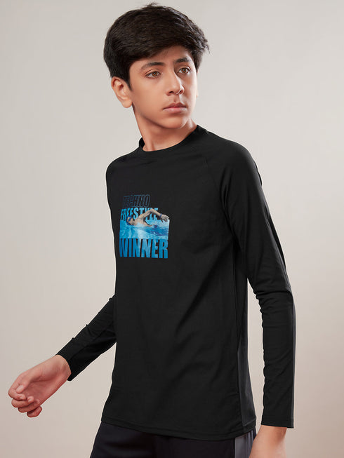 Boys Solid Slim Fit Round Neck Sports T-shirt with COTFLEX