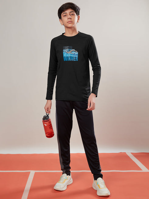 Boys Solid Slim Fit Round Neck Sports T-shirt with COTFLEX