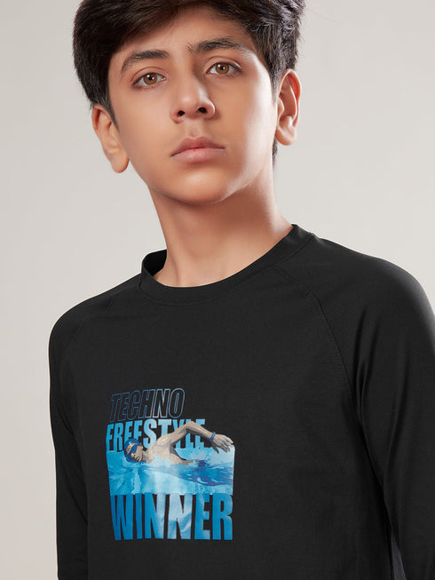 Boys Solid Slim Fit Round Neck Sports T-shirt with COTFLEX