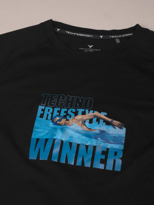 Boys Solid Slim Fit Round Neck Sports T-shirt with COTFLEX