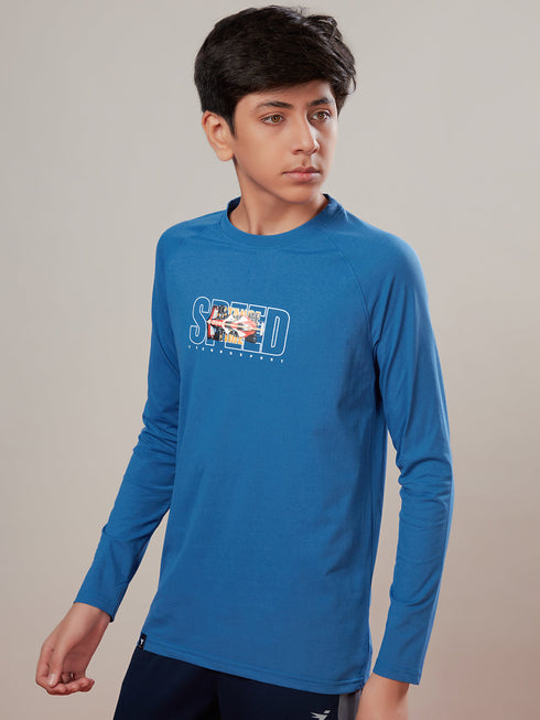 Boys Solid Slim Fit Round Neck Sports T-shirt with COTFLEX