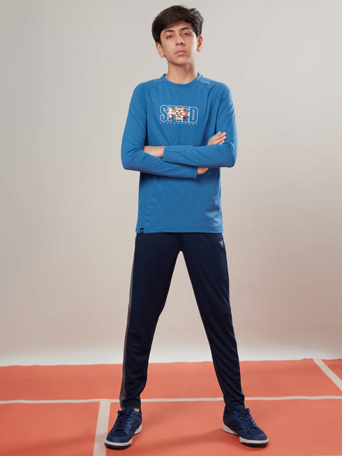 Boys Solid Slim Fit Round Neck Sports T-shirt with COTFLEX