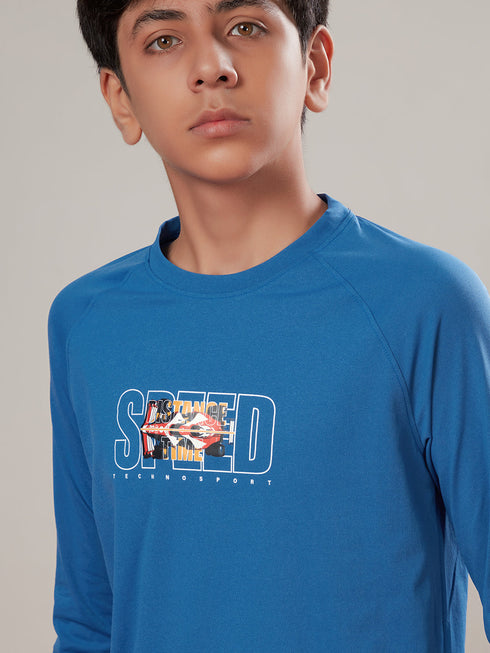 Boys Solid Slim Fit Round Neck Sports T-shirt with COTFLEX