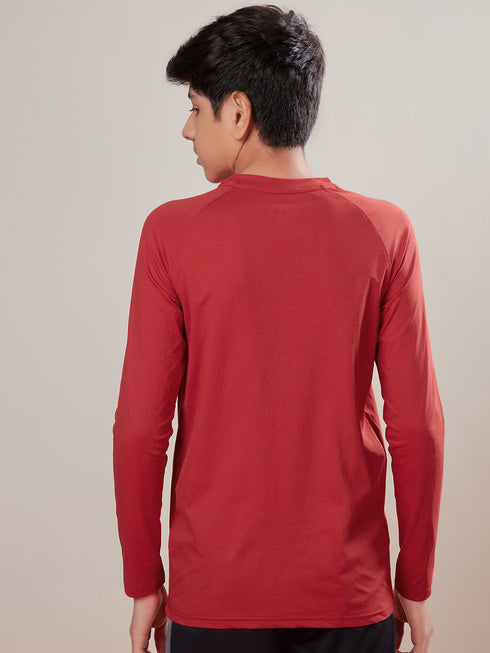 Boys Solid Slim Fit Round Neck Sports T-shirt with COTFLEX