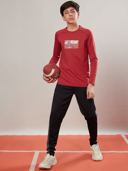 Boys Solid Slim Fit Round Neck Sports T-shirt with COTFLEX