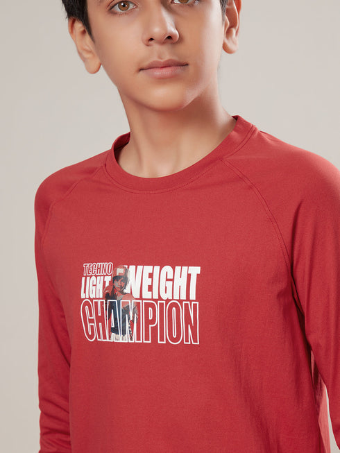 Boys Solid Slim Fit Round Neck Sports T-shirt with COTFLEX