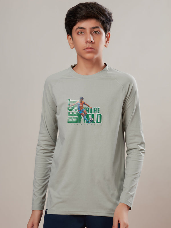 Boys Solid Slim Fit Round Neck Sports T-shirt with COTFLEX