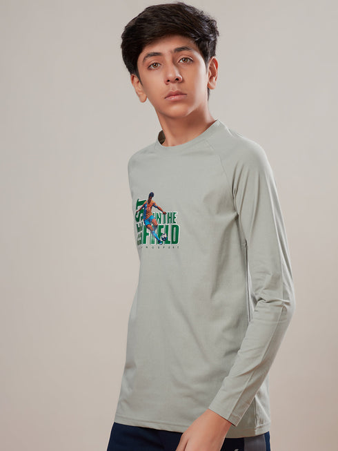 Boys Solid Slim Fit Round Neck Sports T-shirt with COTFLEX