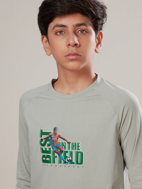 Boys Solid Slim Fit Round Neck Sports T-shirt with COTFLEX