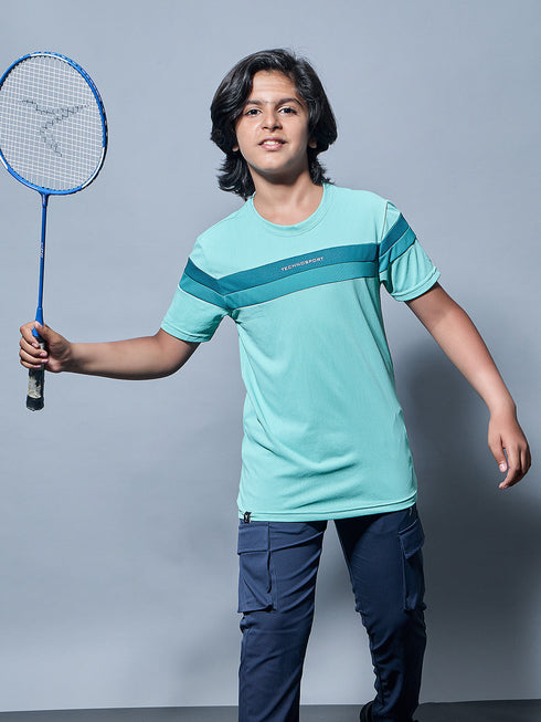 Boys Colorblock Slim Fit Round Neck Sports T-shirt with TECHNO DRY