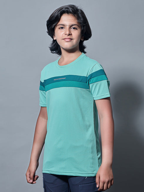 Boys Colorblock Slim Fit Round Neck Sports T-shirt with TECHNO DRY