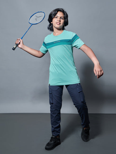 Boys Colorblock Slim Fit Round Neck Sports T-shirt with TECHNO DRY