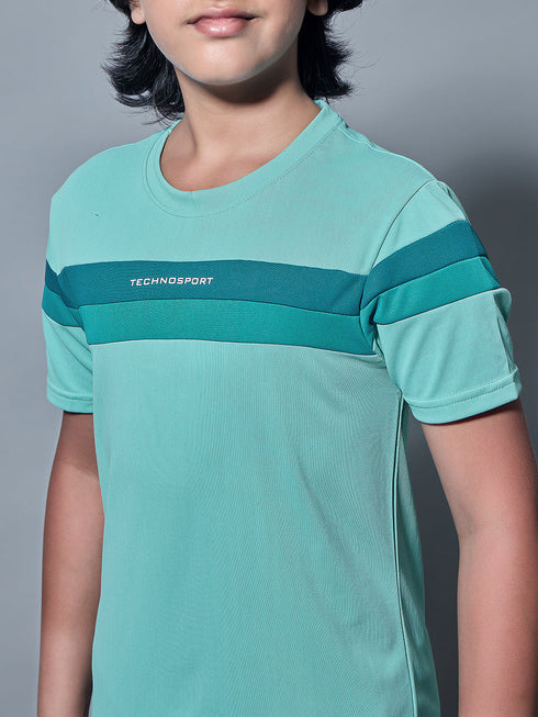 Boys Colorblock Slim Fit Round Neck Sports T-shirt with TECHNO DRY