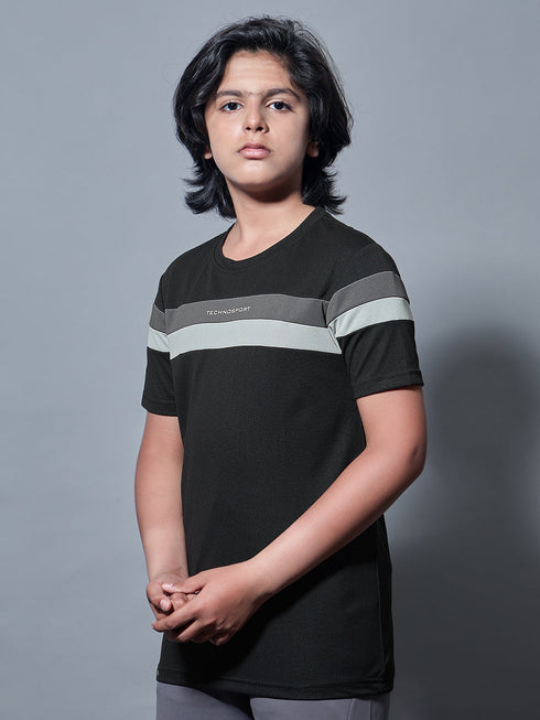 Boys Colorblock Slim Fit Round Neck Sports T-shirt with TECHNO DRY