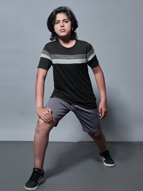 Boys Colorblock Slim Fit Round Neck Sports T-shirt with TECHNO DRY