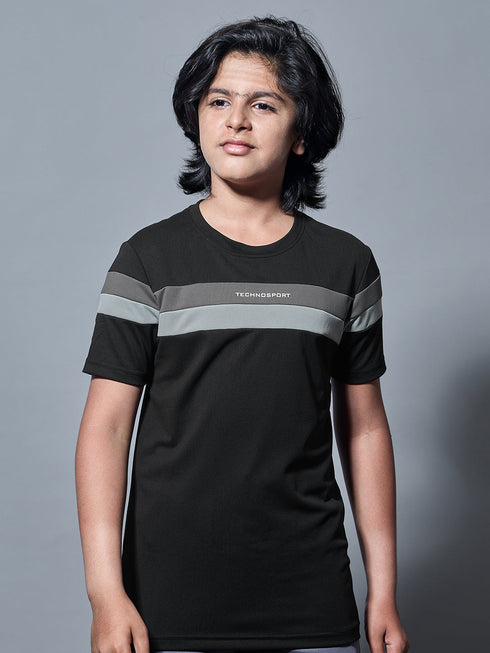 Boys Colorblock Slim Fit Round Neck Sports T-shirt with TECHNO DRY