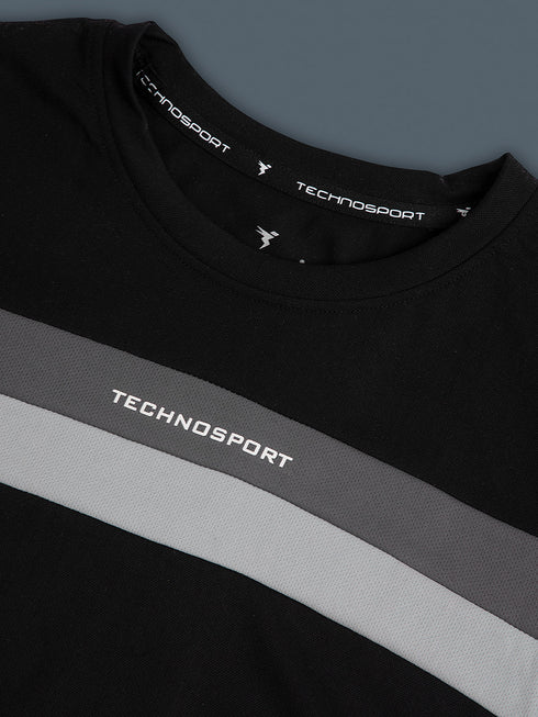 Boys Colorblock Slim Fit Round Neck Sports T-shirt with TECHNO DRY
