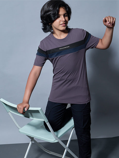 Boys Colorblock Slim Fit Round Neck Sports T-shirt with TECHNO DRY