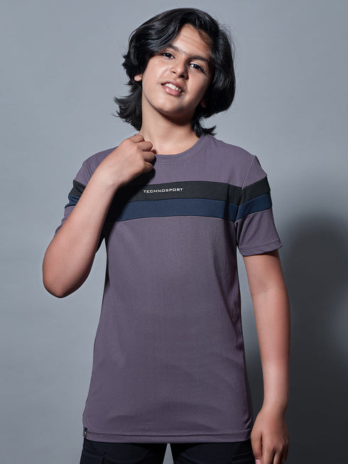 Boys Colorblock Slim Fit Round Neck Sports T-shirt with TECHNO DRY