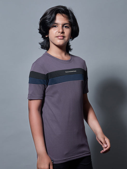 Boys Colorblock Slim Fit Round Neck Sports T-shirt with TECHNO DRY