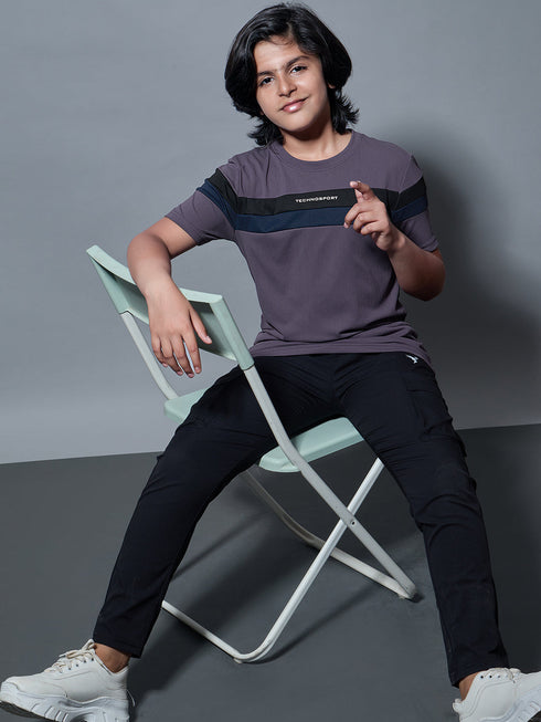 Boys Colorblock Slim Fit Round Neck Sports T-shirt with TECHNO DRY
