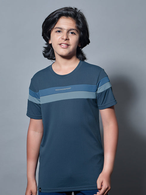 Boys Colorblock Slim Fit Round Neck Sports T-shirt with TECHNO DRY