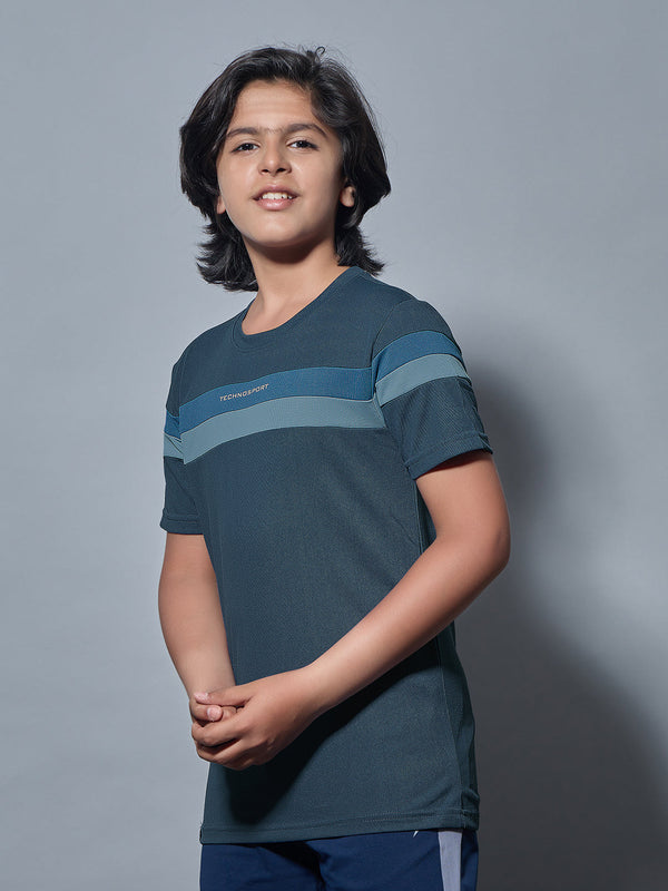 Boys Colorblock Slim Fit Round Neck Sports T-shirt with TECHNO DRY