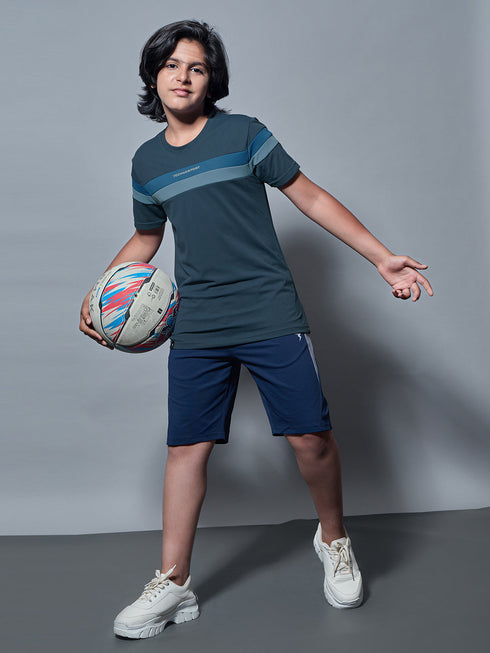 Boys Colorblock Slim Fit Round Neck Sports T-shirt with TECHNO DRY