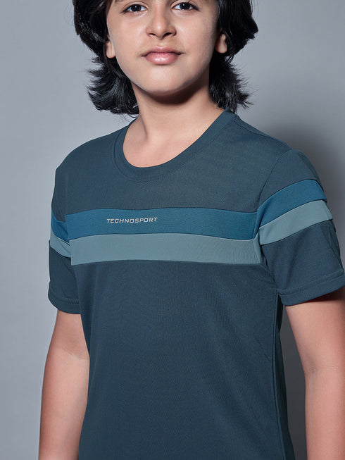 Boys Colorblock Slim Fit Round Neck Sports T-shirt with TECHNO DRY