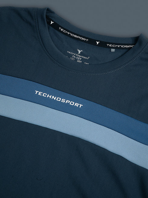 Boys Colorblock Slim Fit Round Neck Sports T-shirt with TECHNO DRY