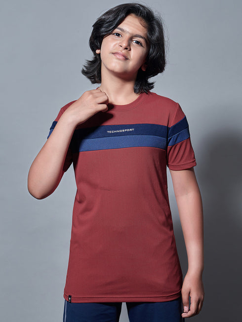 Boys Colorblock Slim Fit Round Neck Sports T-shirt with TECHNO DRY