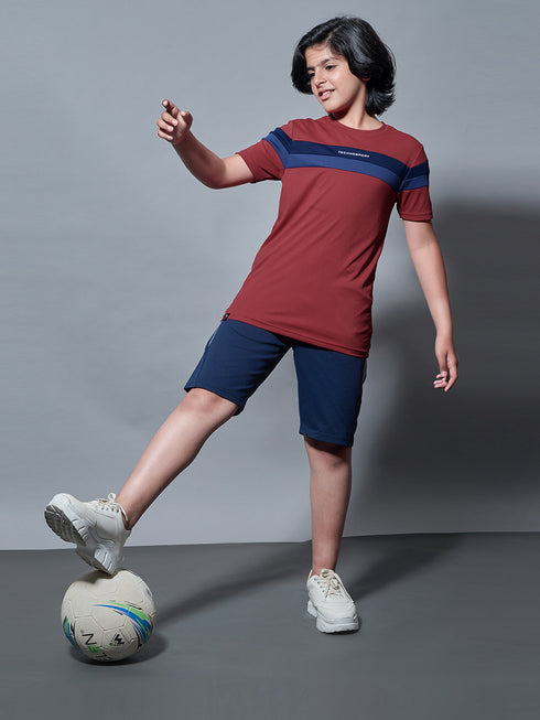 Boys Colorblock Slim Fit Round Neck Sports T-shirt with TECHNO DRY