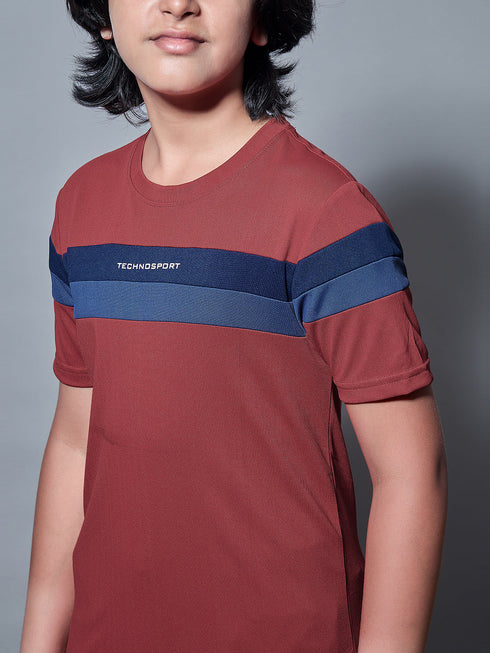 Boys Colorblock Slim Fit Round Neck Sports T-shirt with TECHNO DRY