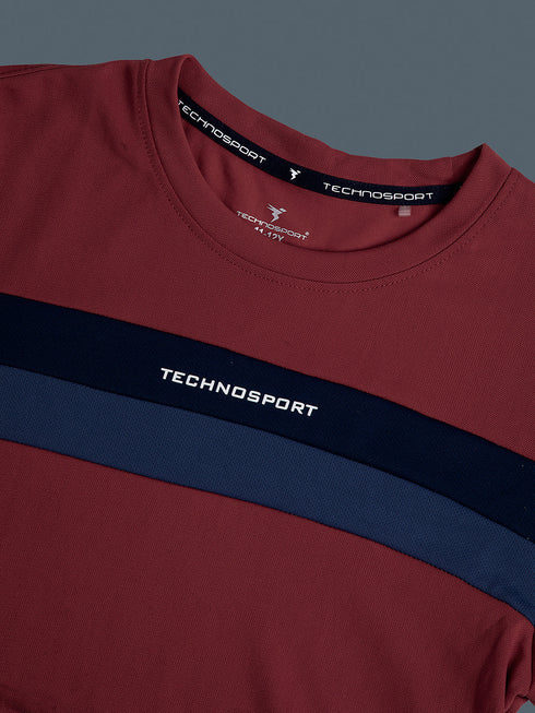Boys Colorblock Slim Fit Round Neck Sports T-shirt with TECHNO DRY