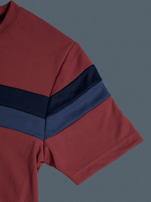 Boys Colorblock Slim Fit Round Neck Sports T-shirt with TECHNO DRY