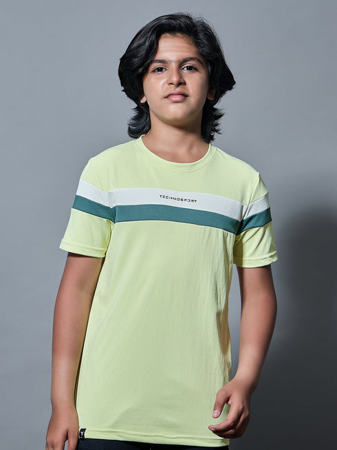 Boys Colorblock Slim Fit Round Neck Sports T-shirt with TECHNO DRY