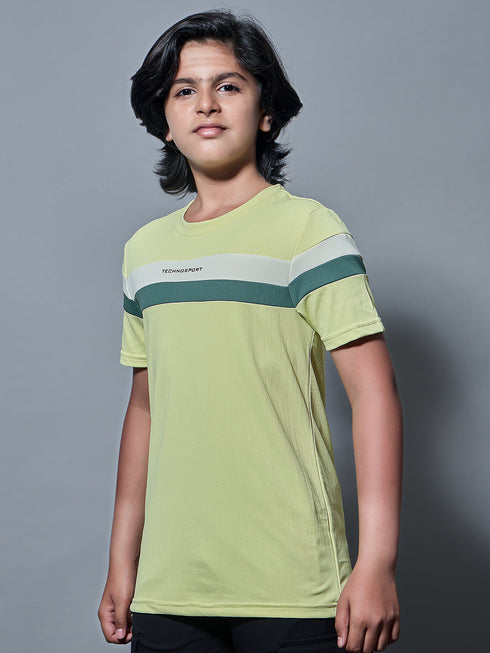 Boys Colorblock Slim Fit Round Neck Sports T-shirt with TECHNO DRY