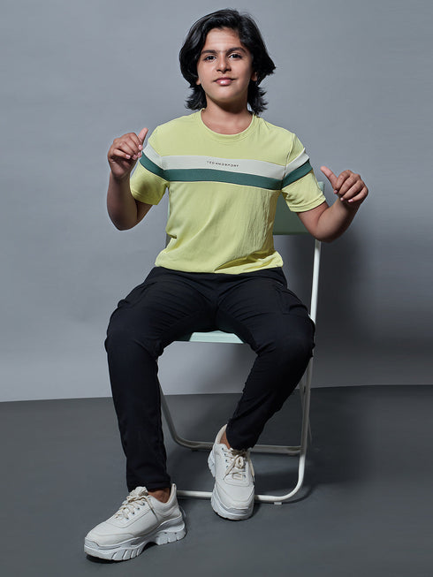 Boys Colorblock Slim Fit Round Neck Sports T-shirt with TECHNO DRY