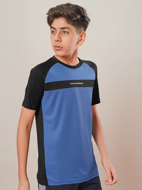 Boys Colorblock Slim Fit Round Neck T-shirt with DOUBLE COOL
